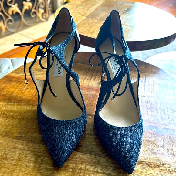 JIMMY CHOO BLUE LANCER CLOTH HEELS - Picture 2 of 6